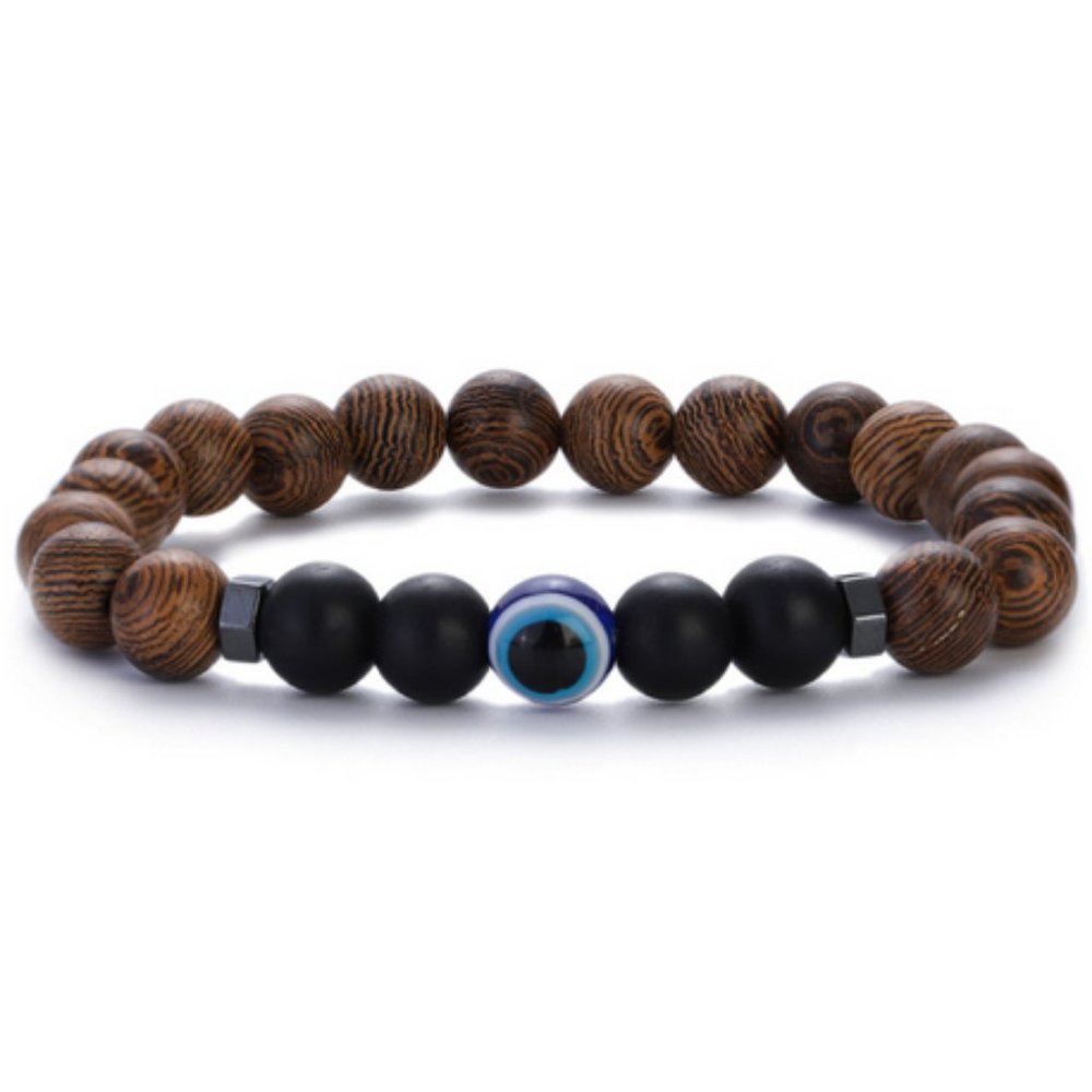 Wood Bracelet,Wood Evil Eye Bracelet,8mm Wooden Beads,Men,Women